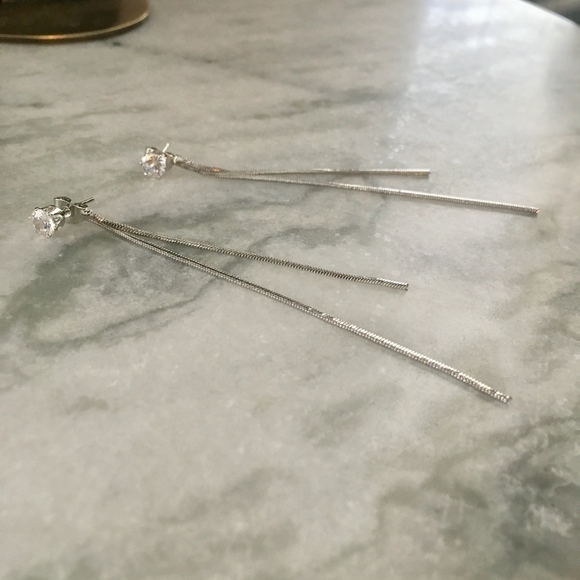 'Elise' Drop Silver Crystal Snake Chain Earrings - Picture 4 of 10